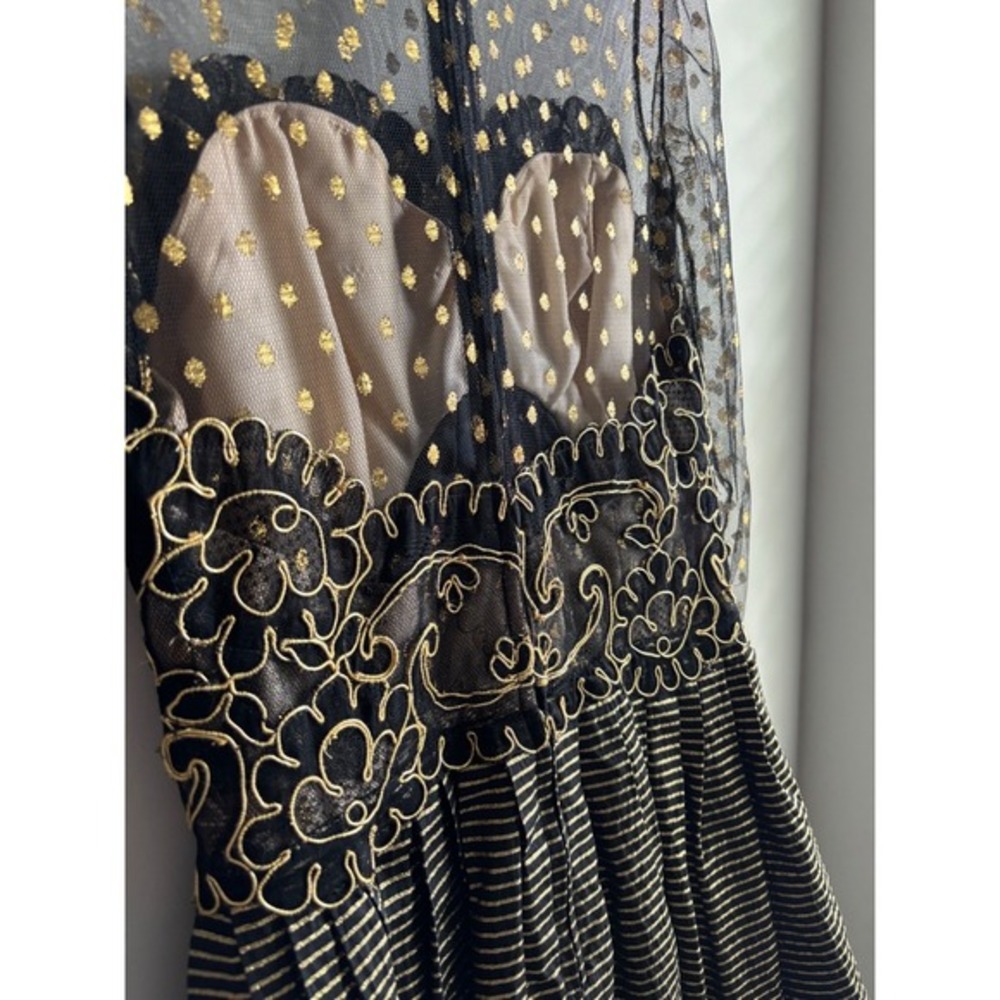 Victor Costa Black Gold Embroidered Cocktail Dress Women Size XS